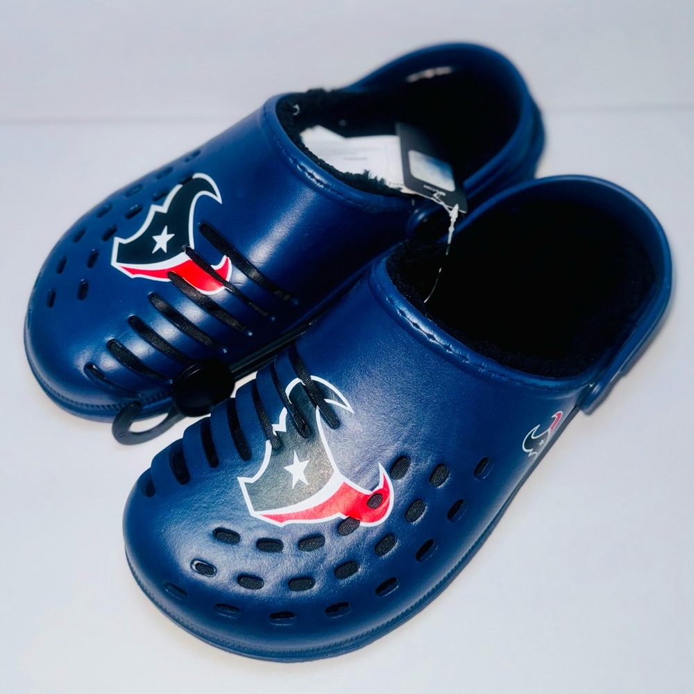 Houston Texans Navy Blue Clogs - Faux Fur Lined, Multiple Sizes Available